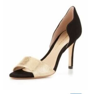 Loeffler Randall Charlotte Black & Gold D'Orsay Peep Toe Heel Size 7.5